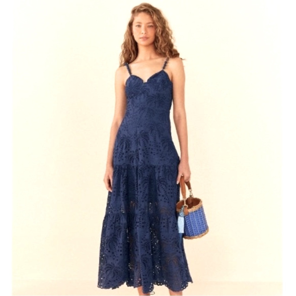 Farm Rio Deep Blue Palm Tree Richelieu Midi Dress - Size XL